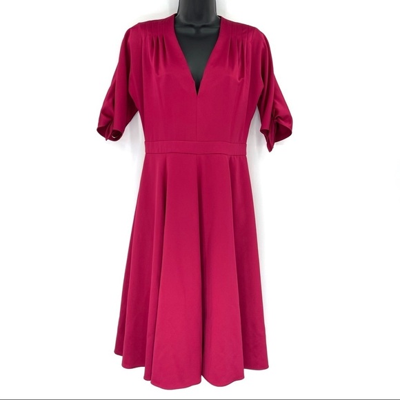 Gal Meets Glam Dresses & Skirts - Gal Meets Glam Debbie Tie Sleeve Midi Dress Womens 4 Pink Satin‎ Fit And Flare